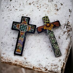 Talavera Mexican Handpainted 2pcs. Cross Set